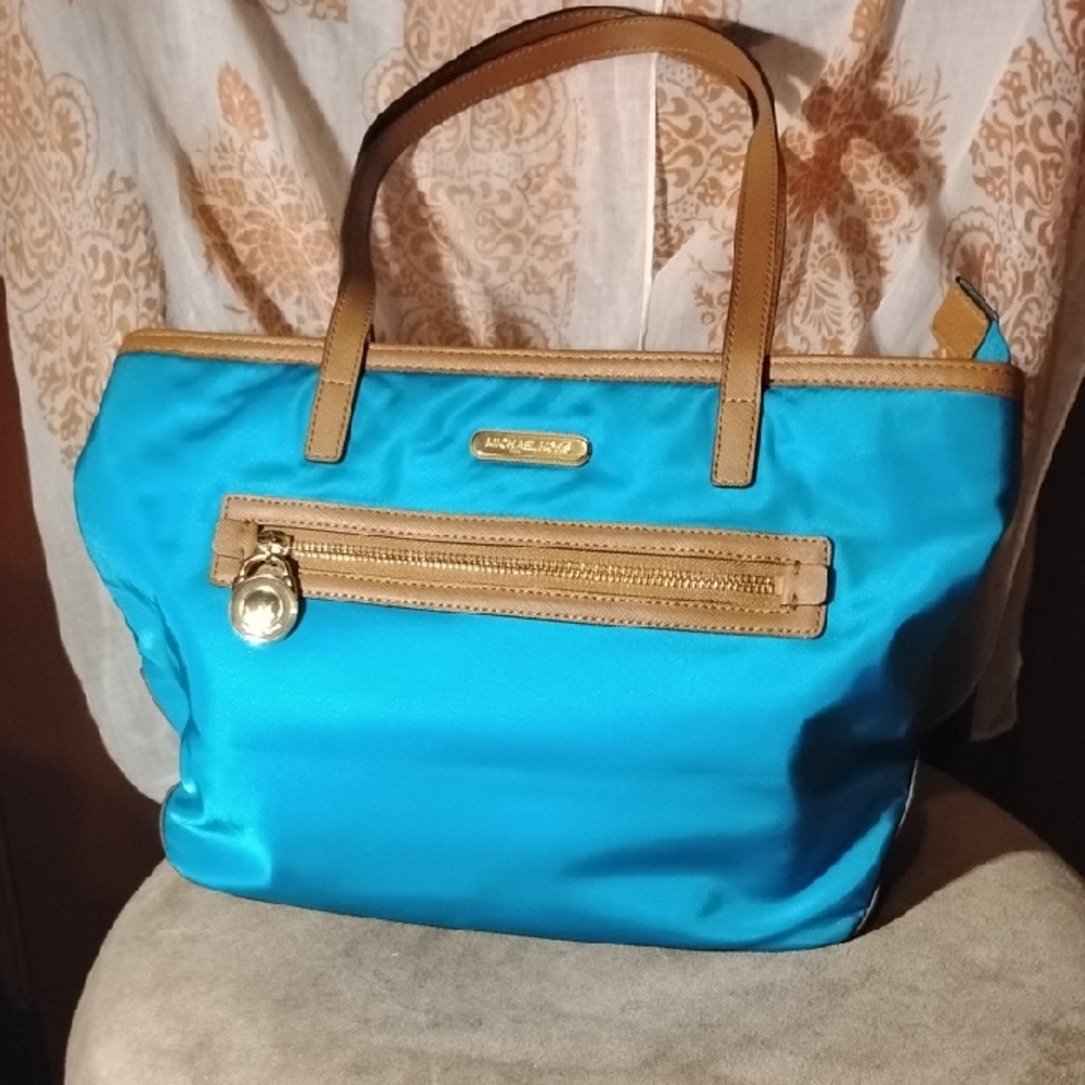 Michael Kors Blue and Tan Tote Bag